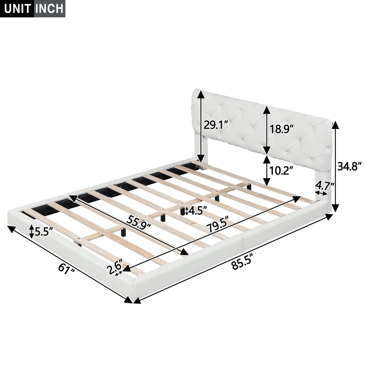 Queen Size Tufted Upholstered Platform Bed, White