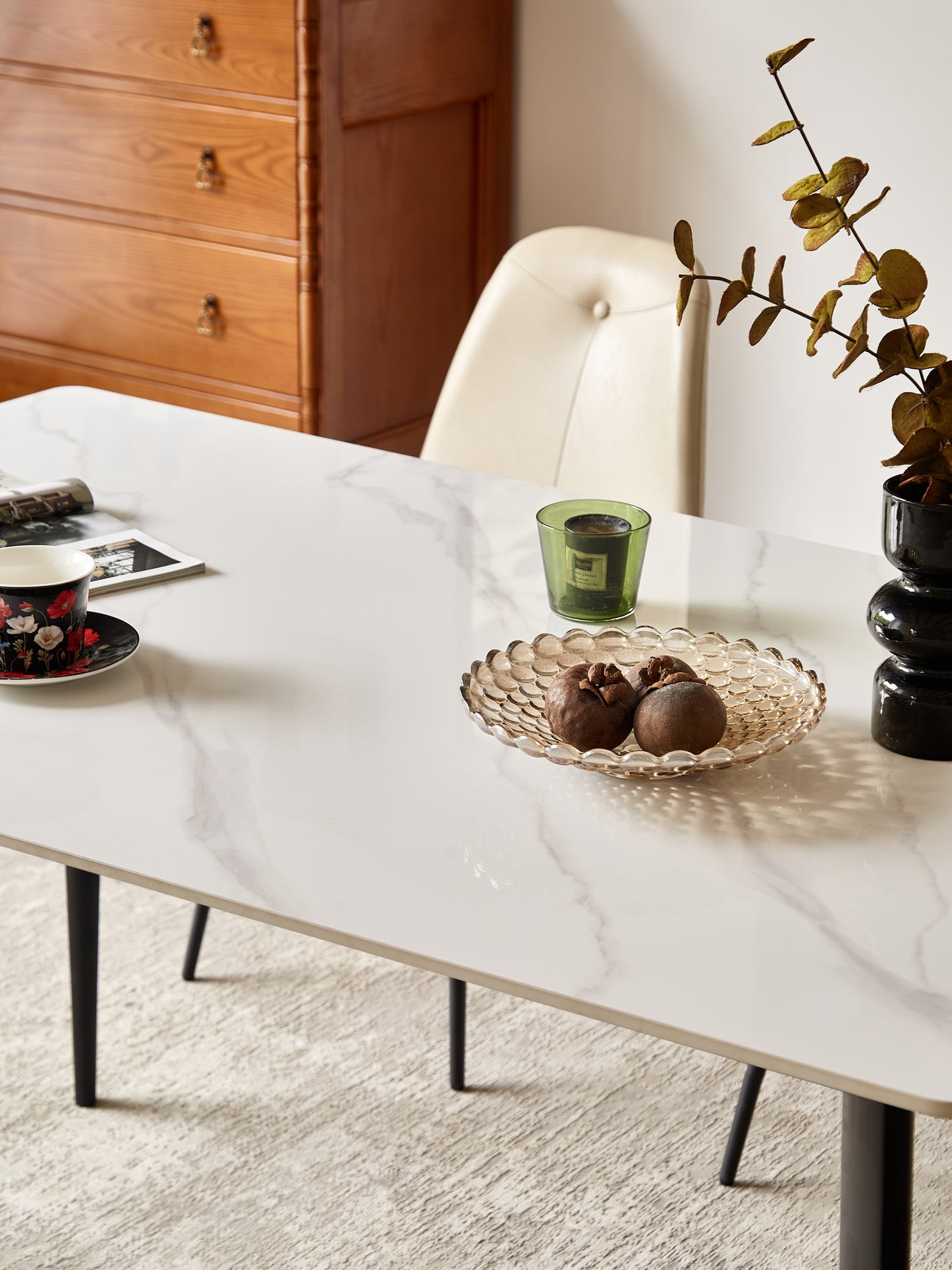 （缺货）Dining Table Table 55" Rectangular White Kitchen Table with Porcelain Table Top and Metal Legs,Dining Room Table for 4,Mid Century Dinner Table for Living Room and Office,Table Only