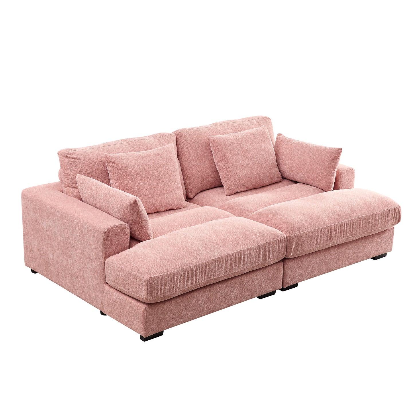 89.76 inch Double Sleeper Sofa Cloud Couch Soft Fluffy Fabric Upholstery with Square Armrests,Comfor Daybed with Over Wide Sofa Bed,Modern Beanbag for Living Room Apartment,Pink