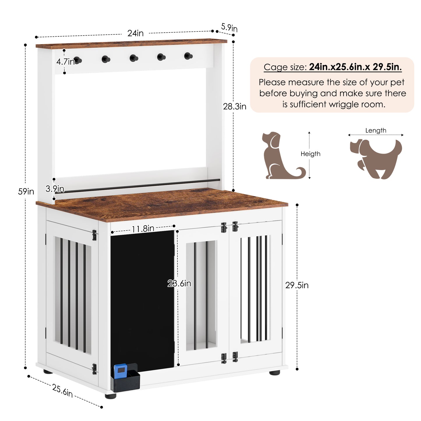 Dog crate,Graffiti dog cage, kennel with double doors, crate interior furniture, heavy wooden dog cage, large dog, white