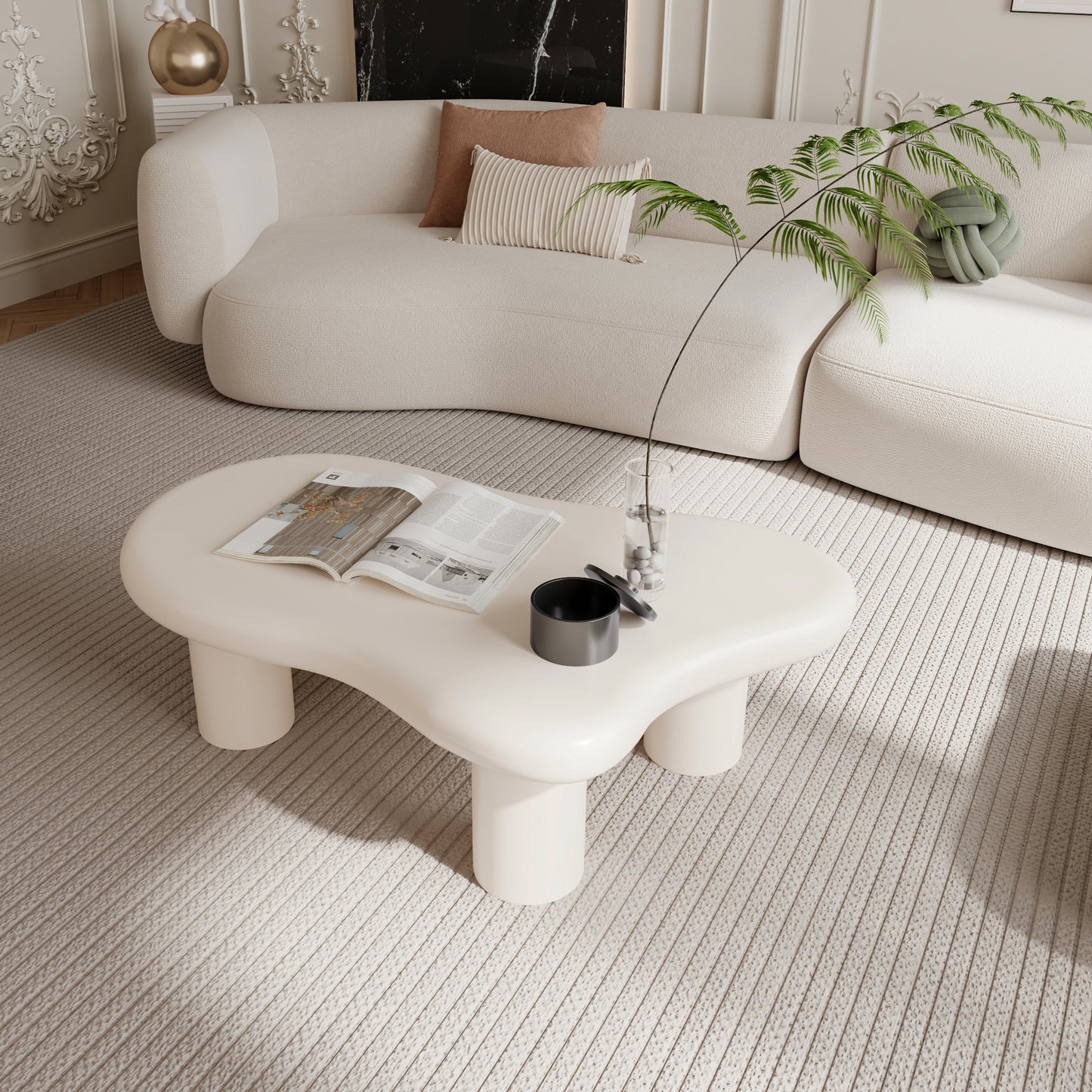 （缺货）47 Inch Cream Cloud Shaped Coffee Table for Living Room