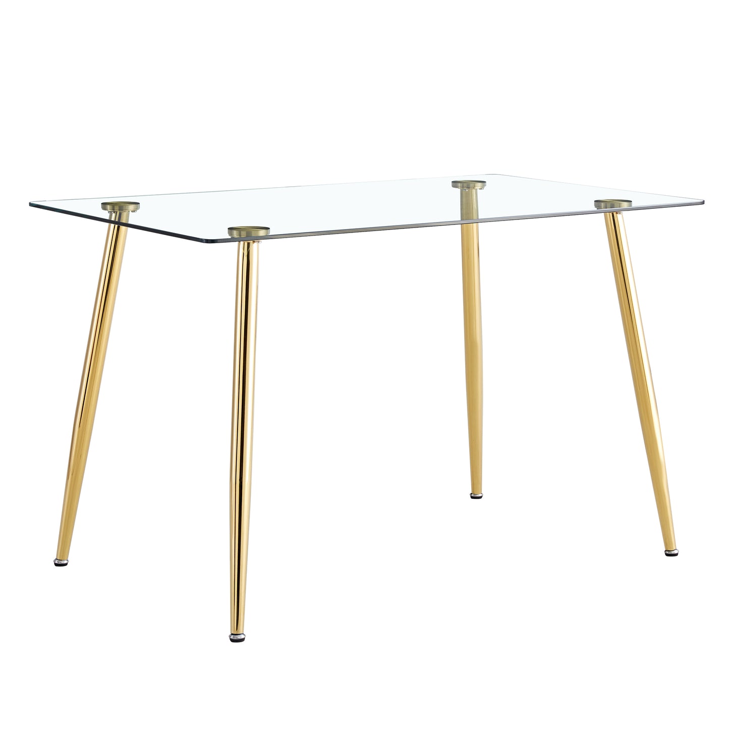 （预计2024-12-26 ~ 2025-01-02到货）Modern Minimalist Rectangular Glass Dining Table for 4-6 with 0.31" Tempered Glass Tabletop and Golden plating Metal Legs, Writing Table Desk, for Kitchen Dining Living Room, 51" *31"*30".F-1544