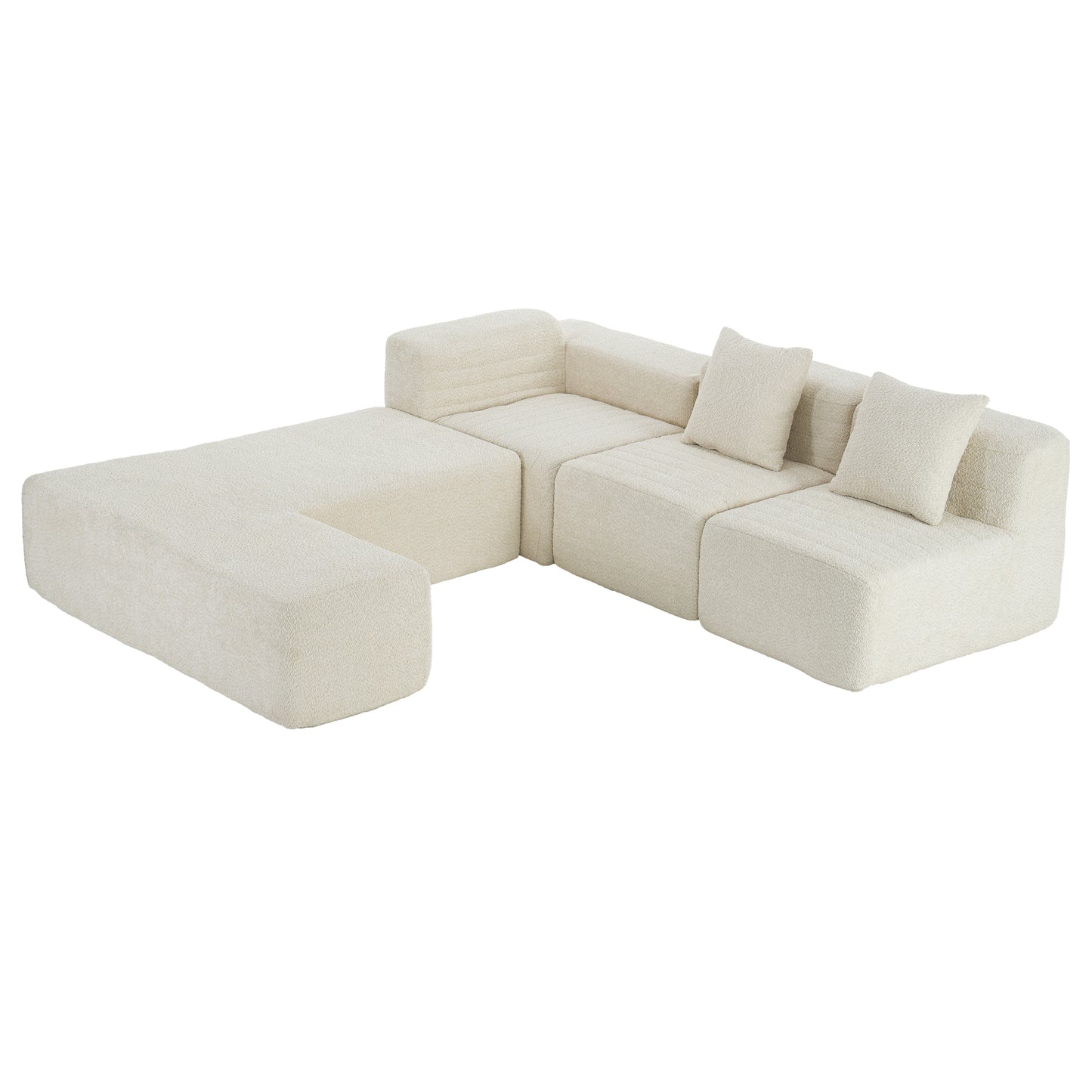 116.5" Sectional Sofa Full-compressed Sofa Couch Free-combined Sofa for Living Room, Beige