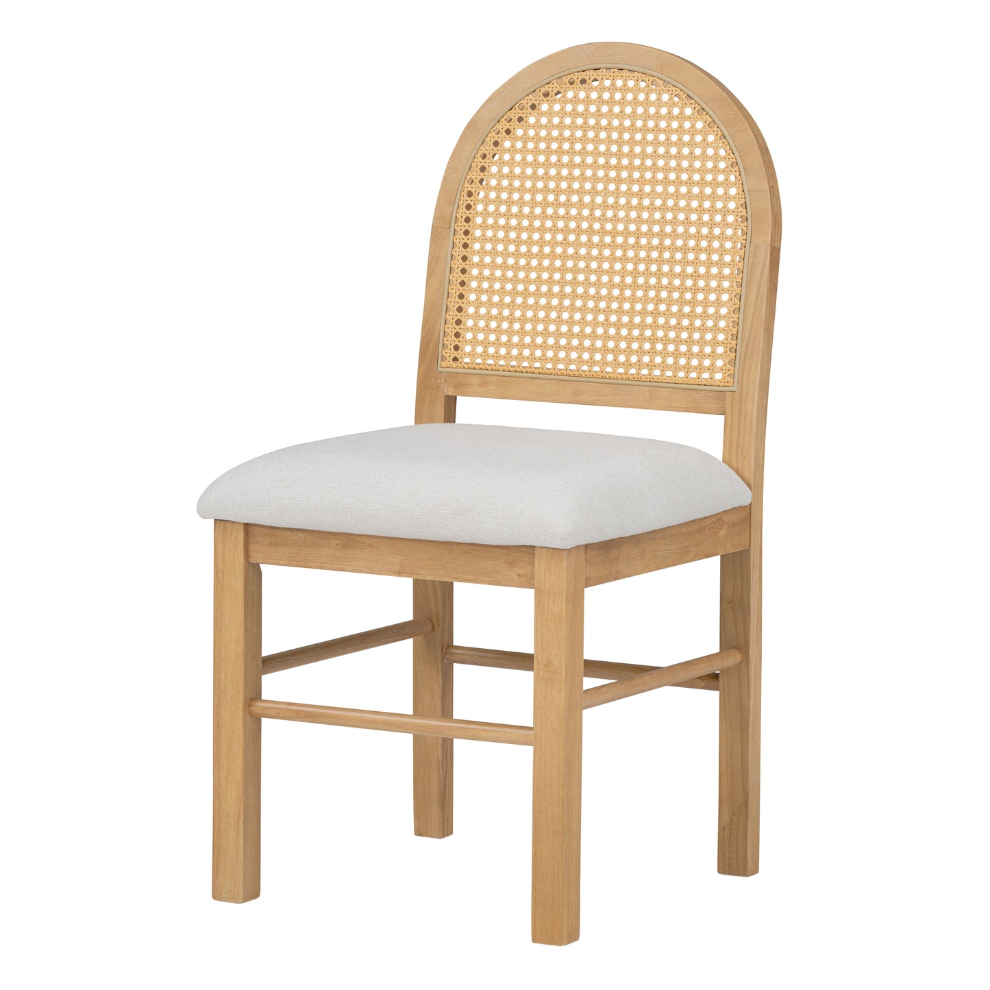 TREXM 4 Retro Upholstered Chairs with Rattan Backrests for Dining Room and Kitchen (Natural Wood Wash)