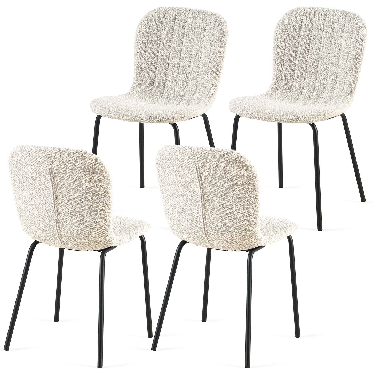 Off White Boucle Dining Chairs Set of 4,Mid-Century Modern Upholstered PU Leather Chairs,for Kitchen Dining Room