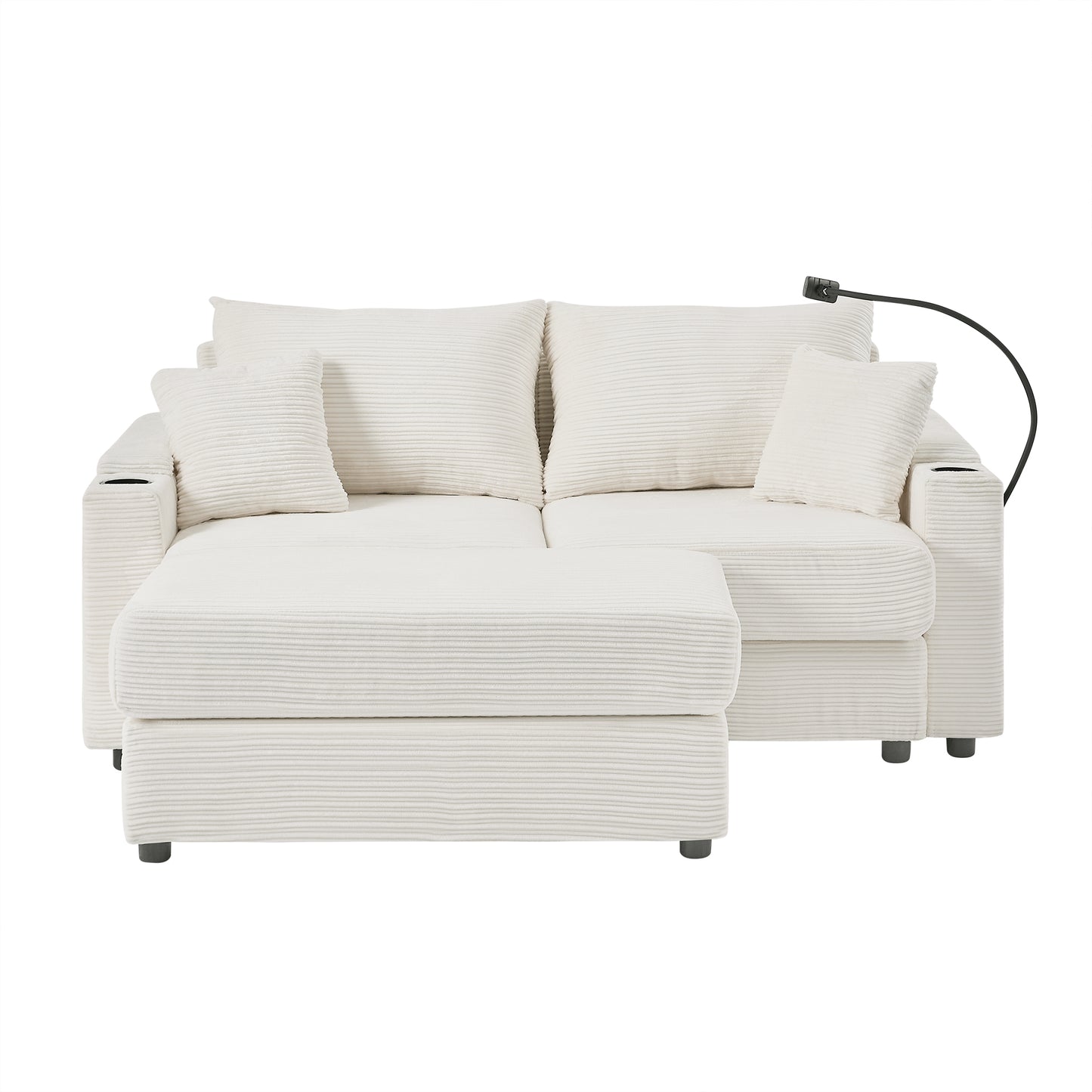 72.8" Modern Style Loveseat Sofa Sectional Sofa Couch with Storage Space, A Movable Ottoman, Two USB Ports, Two Cup Holders, A Phone Holder for Living Room, Beige