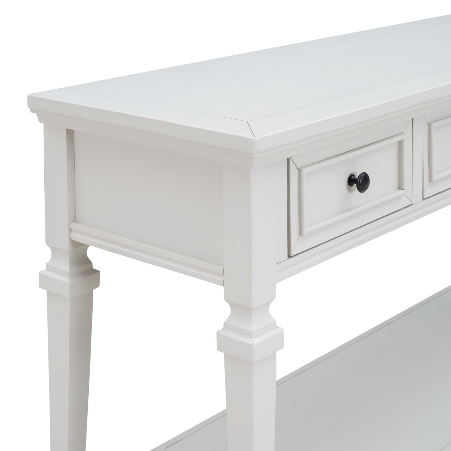 TREXM Classic Retro Style Console Table with Three Top Drawers and Open Style Bottom Shelf, Easy Assembly (Antique White)