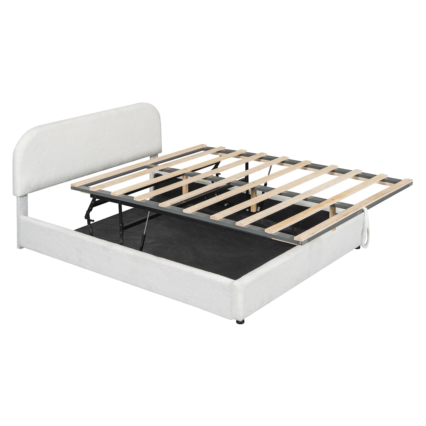 Teddy Fleece Queen Size Upholstered Platform Bed with Hydraulic Storage System, White