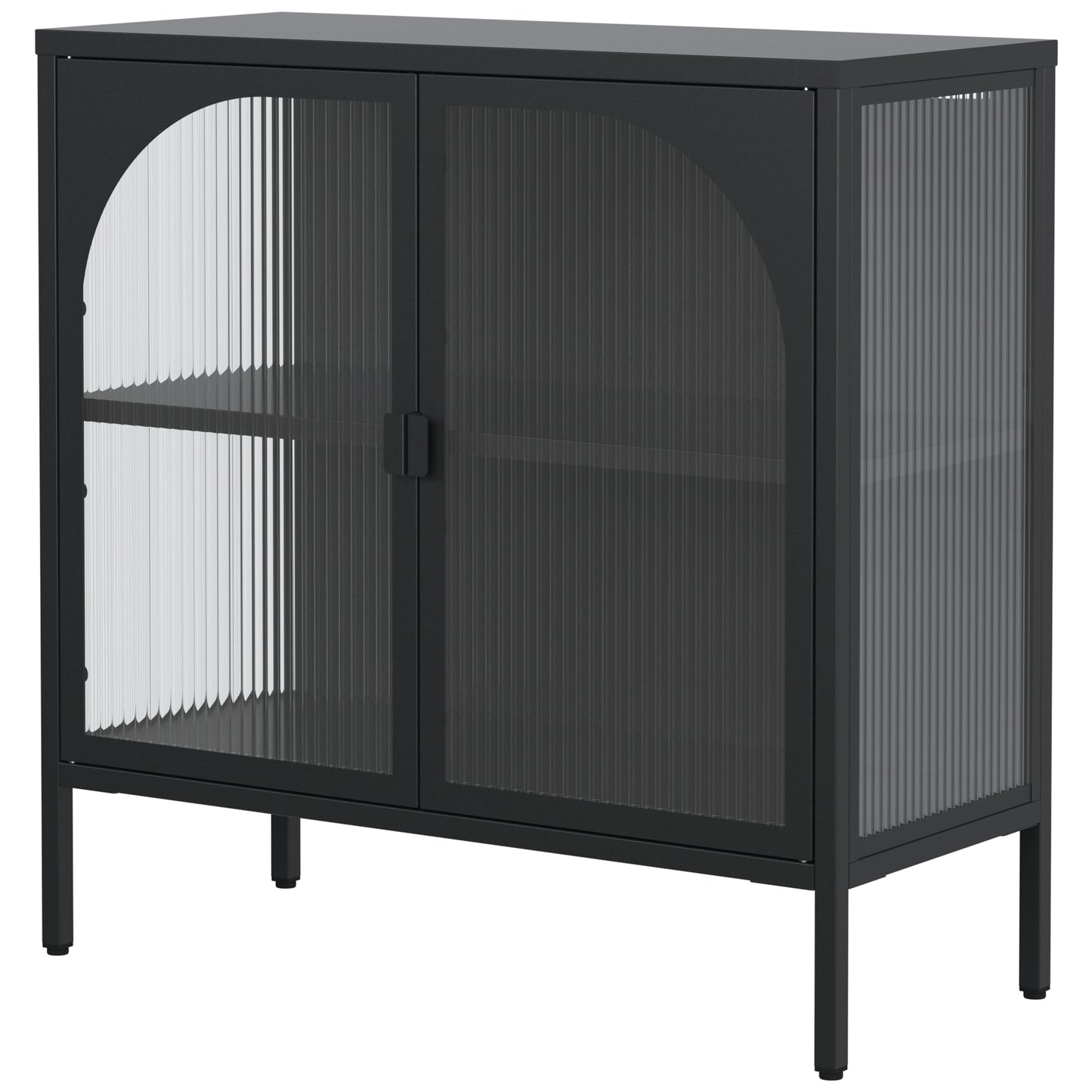 Metal Sideboard Cabinet,Accent Storage Cabinet with 2 Glass doors,Modern Coffee Bar Cabinet with Adjustable Shelves 154 lbs Capacity for Kitchen, Living Room and Hallway, Black