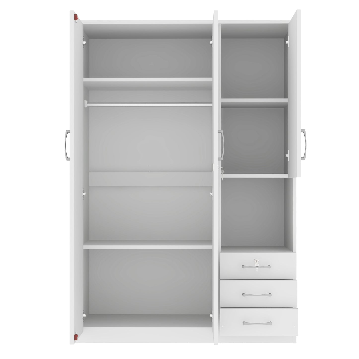 2-Doors Wooden Wardrobe Storage for Bedroom, with Shelves and 3 Drawers, White