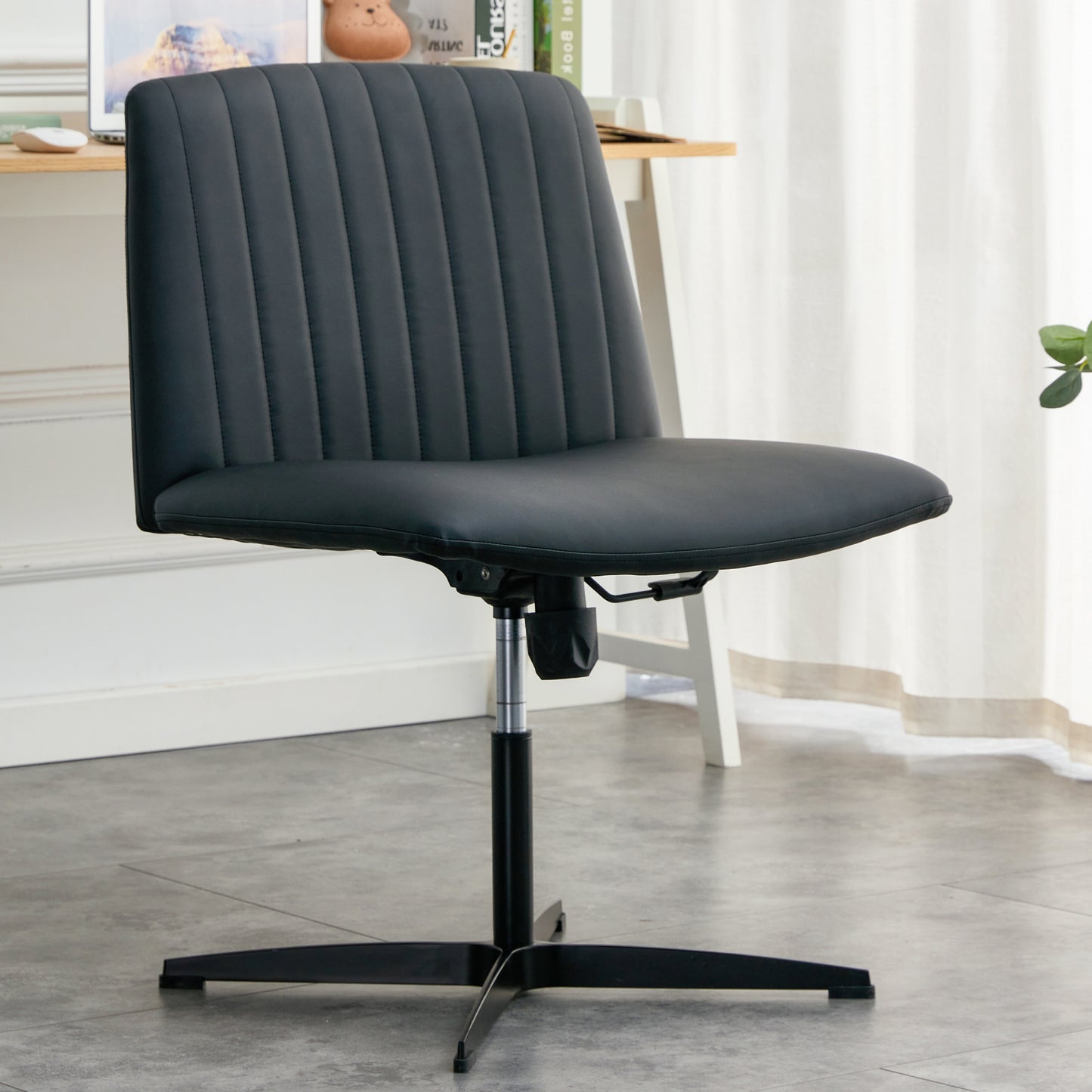 Black High Grade Pu Material. Home Computer Chair Office Chair Adjustable 360 ° Swivel Cushion Chair With Black Foot Swivel Chair Makeup Chair Study Desk Chair