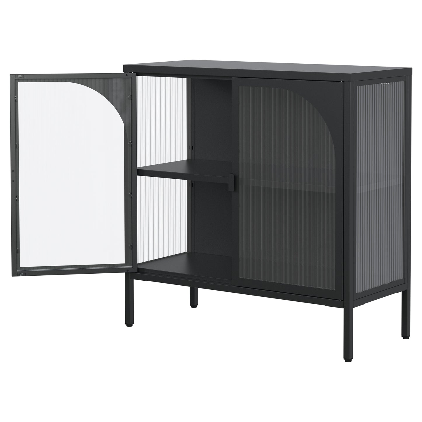 Metal Sideboard Cabinet,Accent Storage Cabinet with 2 Glass doors,Modern Coffee Bar Cabinet with Adjustable Shelves 154 lbs Capacity for Kitchen, Living Room and Hallway, Black