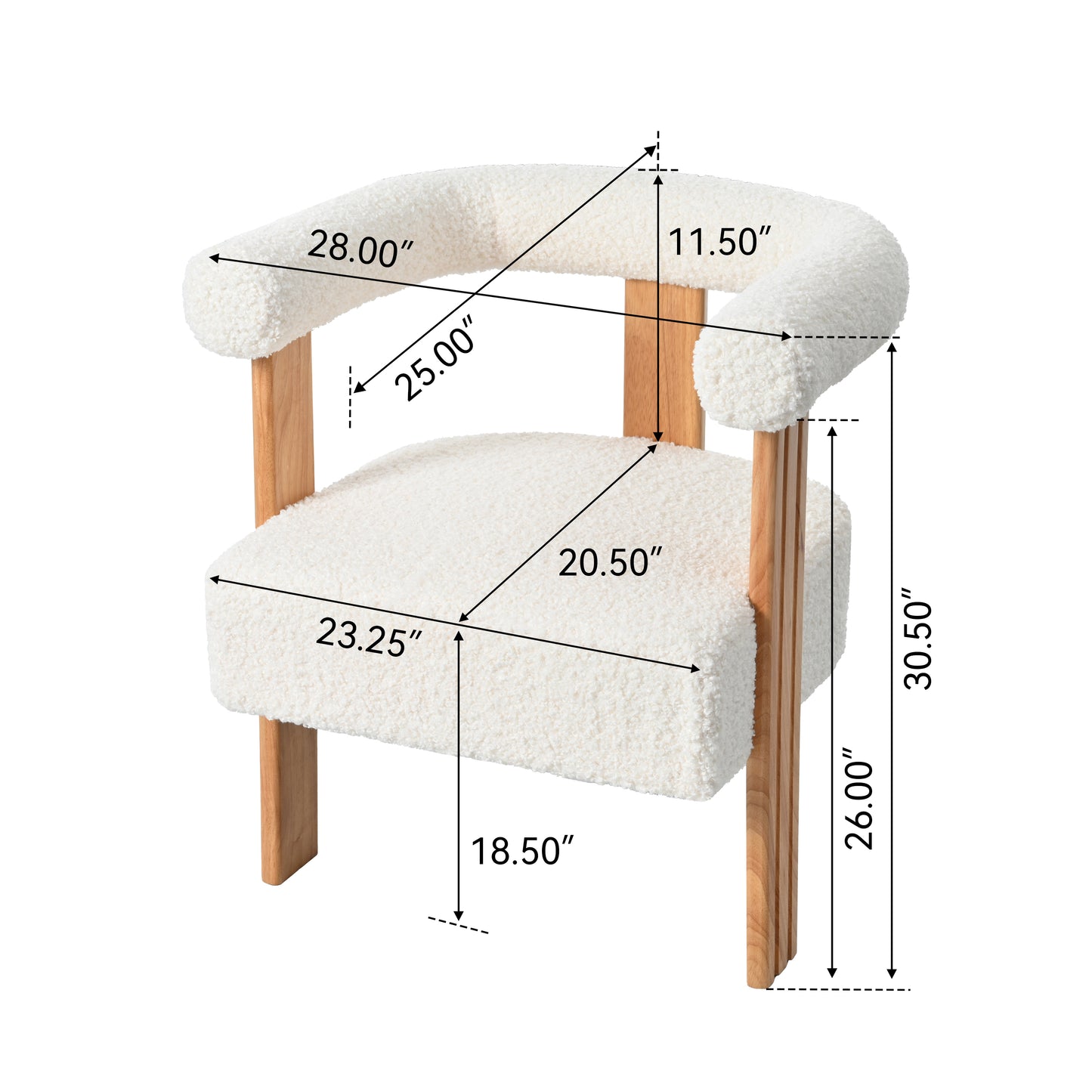 Mid-Century Modern Barrel Accent Chair, Upholstered Kitchen & Dining Room Chairs with Arms, Teddy Velvet Boucle Accent Chairs Side Chairs for Kitchen Living Room Bedroom, White