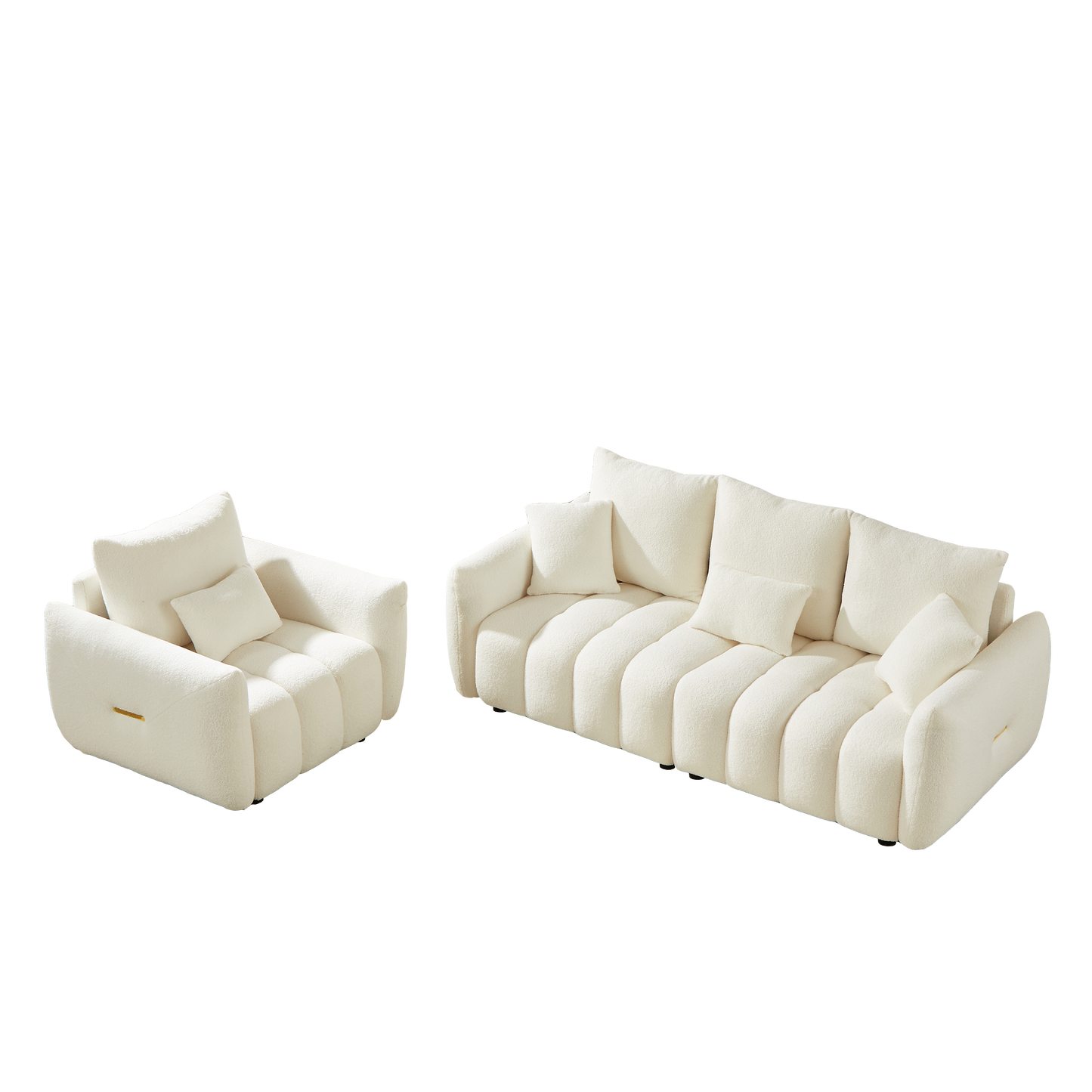 （预计12.23-12.30到货）3 Seater + 1 Seater Combo Sofa Modern Living Room Sofa, Teddy Sofa, Wooden Frame, 4 Cushions, Apartment Sofa Furniture