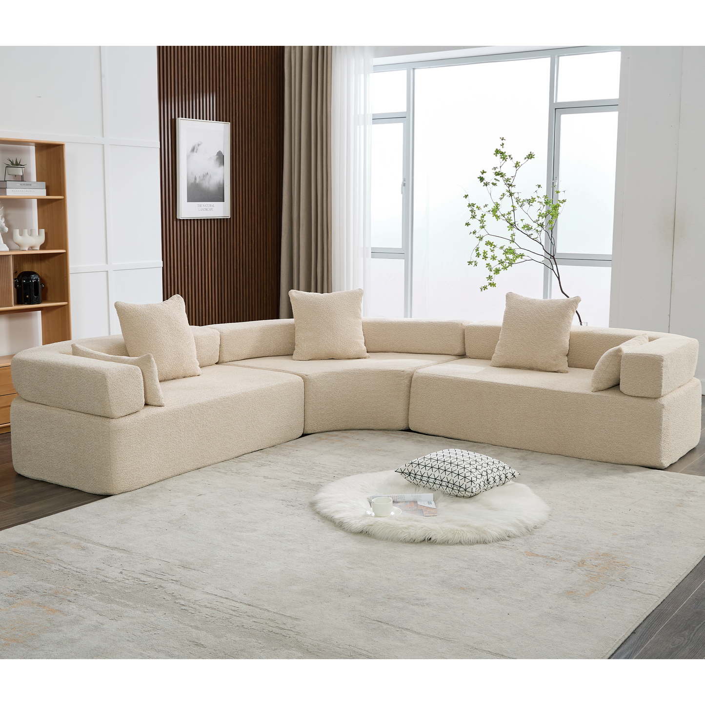 [VIDEO PROVIDED]Oversized Combination Sofa,Curved Sofa,Upholstered 4 Seater Couch for Living Room, Modern Modular 3 Piece Free Combination, Semicircular Modular Sofa , Boucle, Khaki