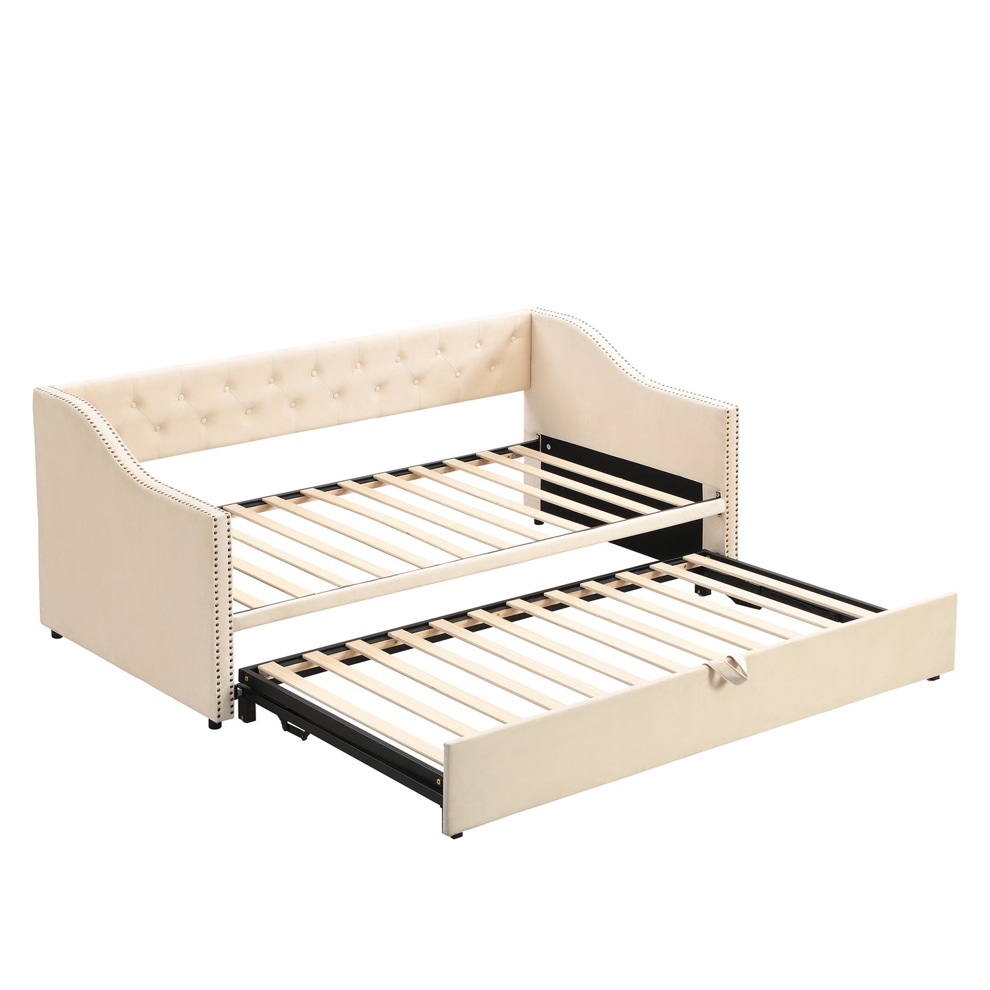 （9.13-9.20到货）Twin Size Upholstered daybed with Pop Up Trundle, Beige