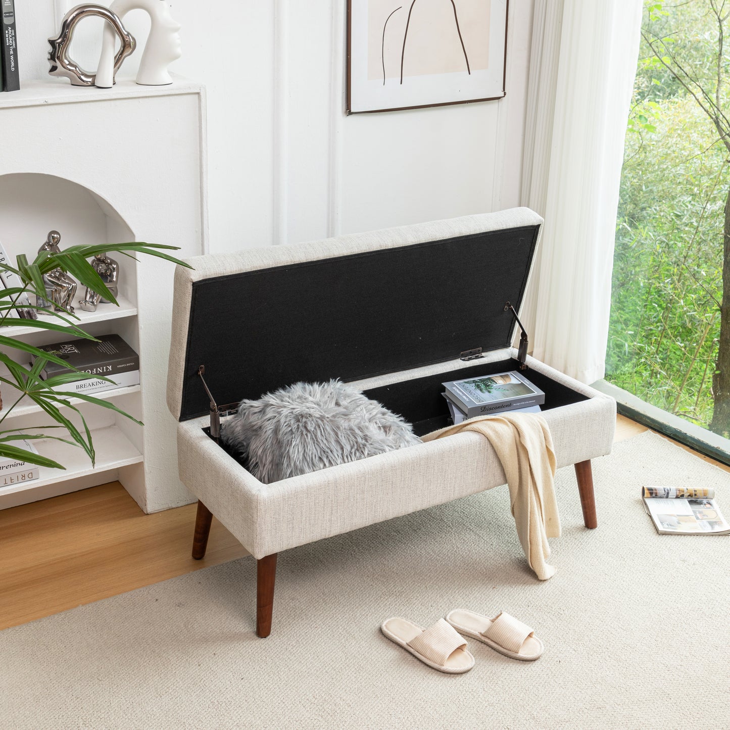 Storage Bench with Storage Bench for Bedroom End of Bed Bench Foot of Bed Bench Entryway Bench Storage Ottoman Bench 43.7" W x 18.1" D Off White Bench