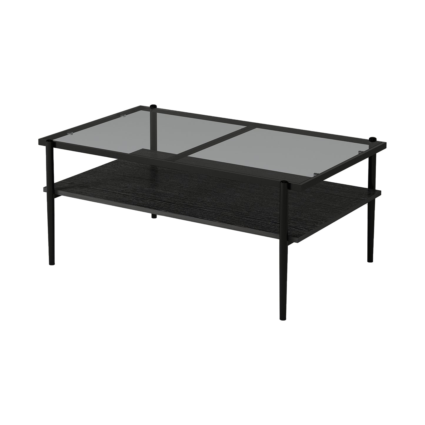 Rectangle Coffee Table with Gray Tempered Glass top and Black Legs,Modern Table for Living Room