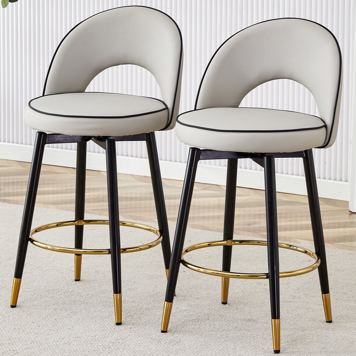 360 ° rotatable bar chair.Modern PU comfortable upholstered bar chair with smooth and beautiful metal legs for dining room, kitchen, terrace and guest office chair .