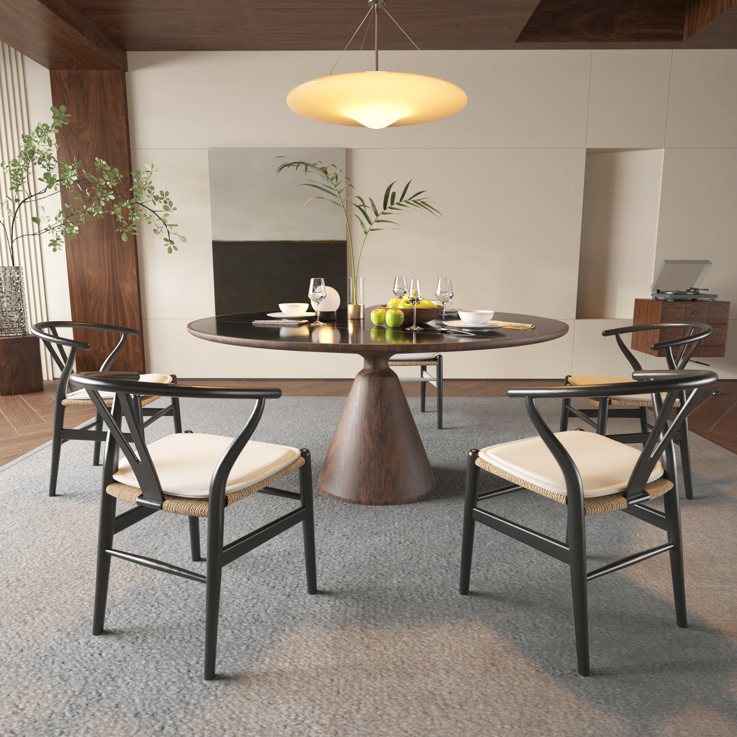 （缺货）Wishbone Chairs for Dining Room,Soild Wood Weave Dining Chair,Armchair,Fully Assembled,Set of 2