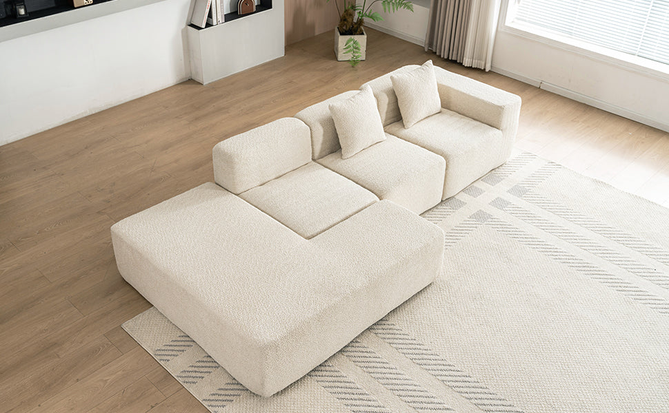 116.5" Sectional Sofa Full-compressed Sofa Couch Free-combined Sofa for Living Room, Beige