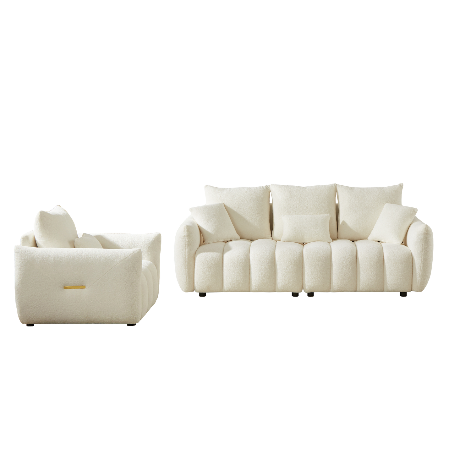 （预计12.23-12.30到货）3 Seater + 1 Seater Combo Sofa Modern Living Room Sofa, Teddy Sofa, Wooden Frame, 4 Cushions, Apartment Sofa Furniture