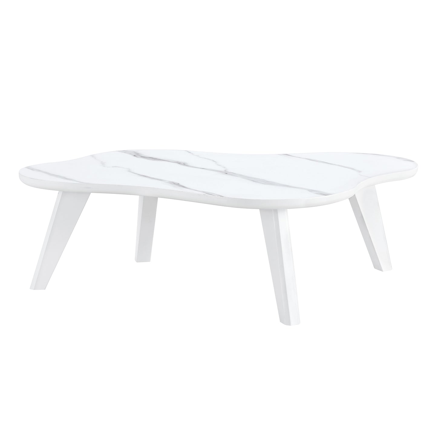 Modern minimalist white imitation marble tabletop coffee table. Solid wood spray painted desk legs, cloud shape to give you a new experience, computer desk. Suitable for dining and living rooms.