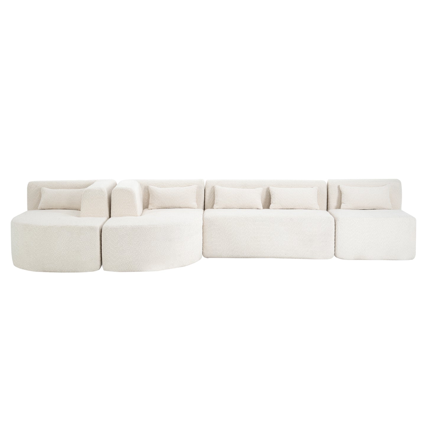 143.7" Upholstered Sofa Free-combined Sofa Couch with Two Chaise Lounge and Five Back Pillows for Living Room, Beige