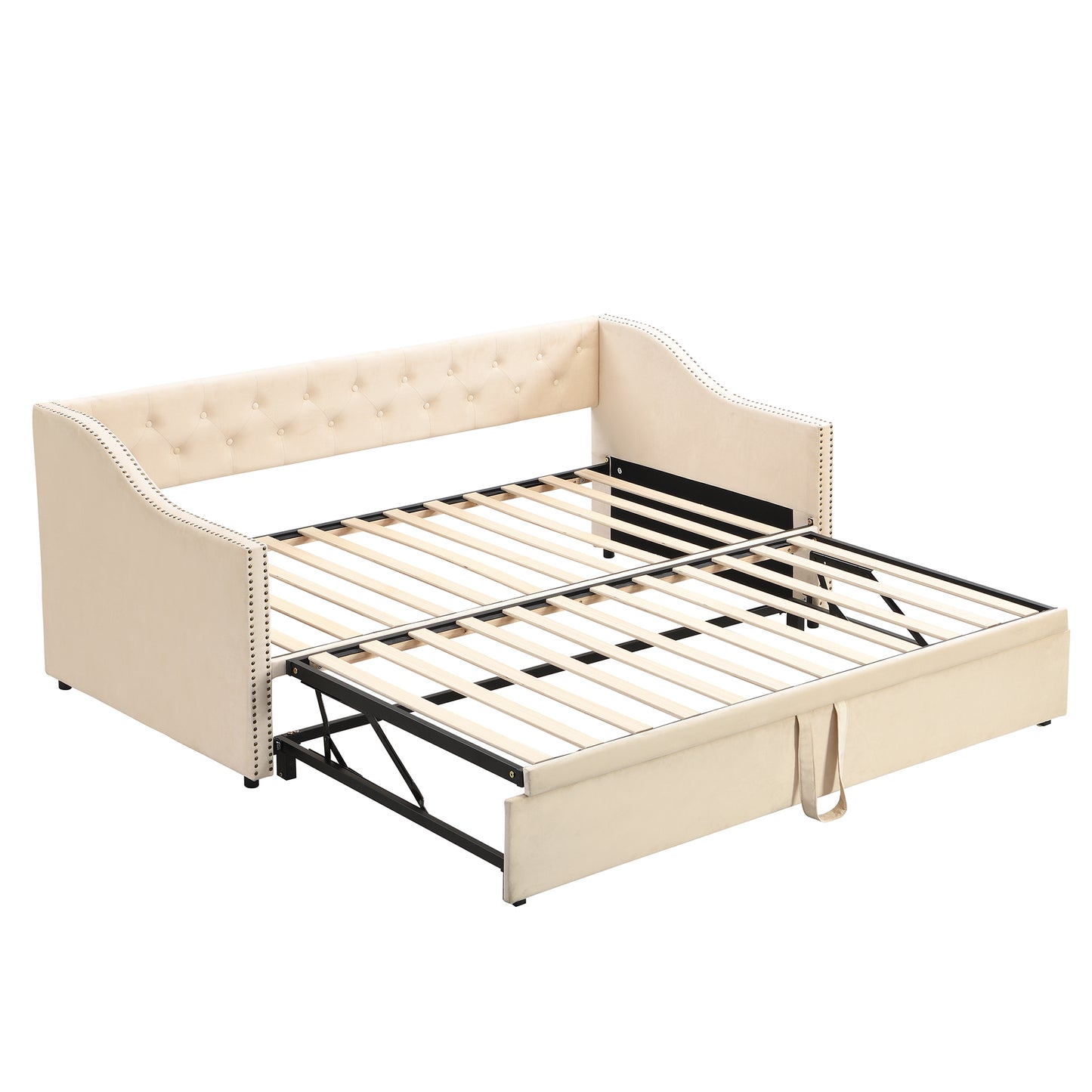 （9.13-9.20到货）Twin Size Upholstered daybed with Pop Up Trundle, Beige