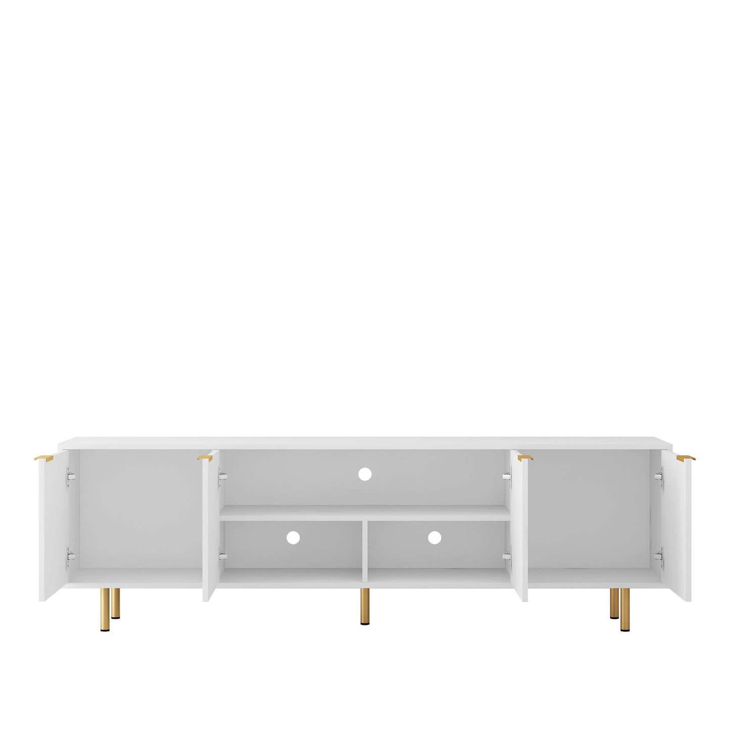 （预计12.26到1.2到货）White Modern TV Stand Fluted 68" with Power Outlet, Entertainment Center with Storage Doors, TV Console Media Cabinet, for 55+ Inch TV, Living Room