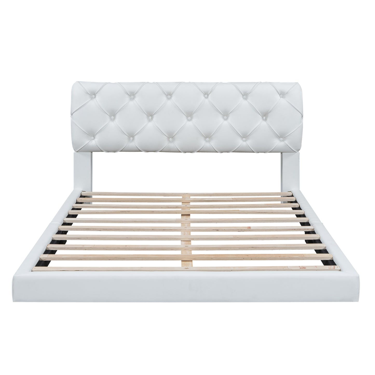 Queen Size Tufted Upholstered Platform Bed, White