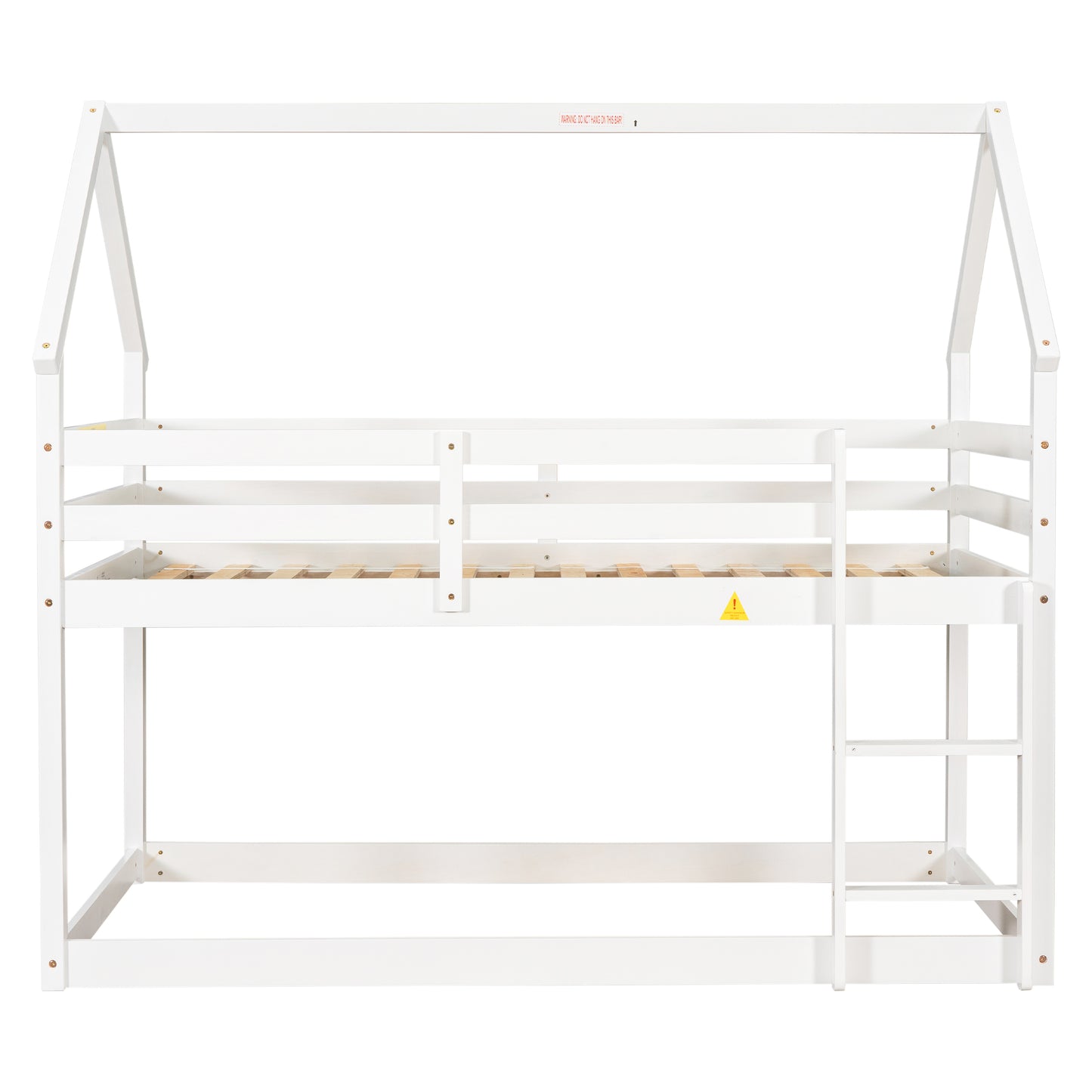 Twin over Twin Loft Bed with Roof Design, Safety Guardrail, Ladder, White