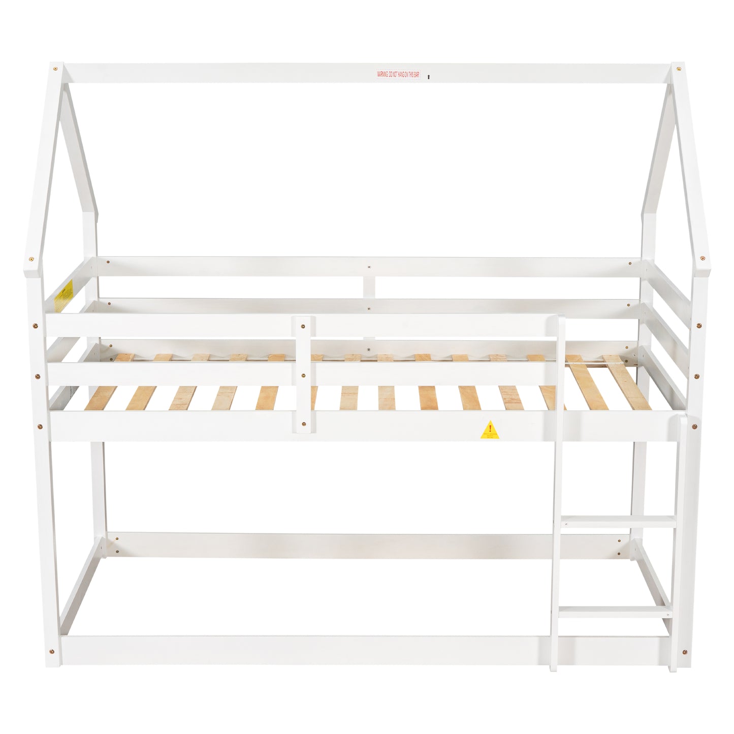 Twin over Twin Loft Bed with Roof Design, Safety Guardrail, Ladder, White