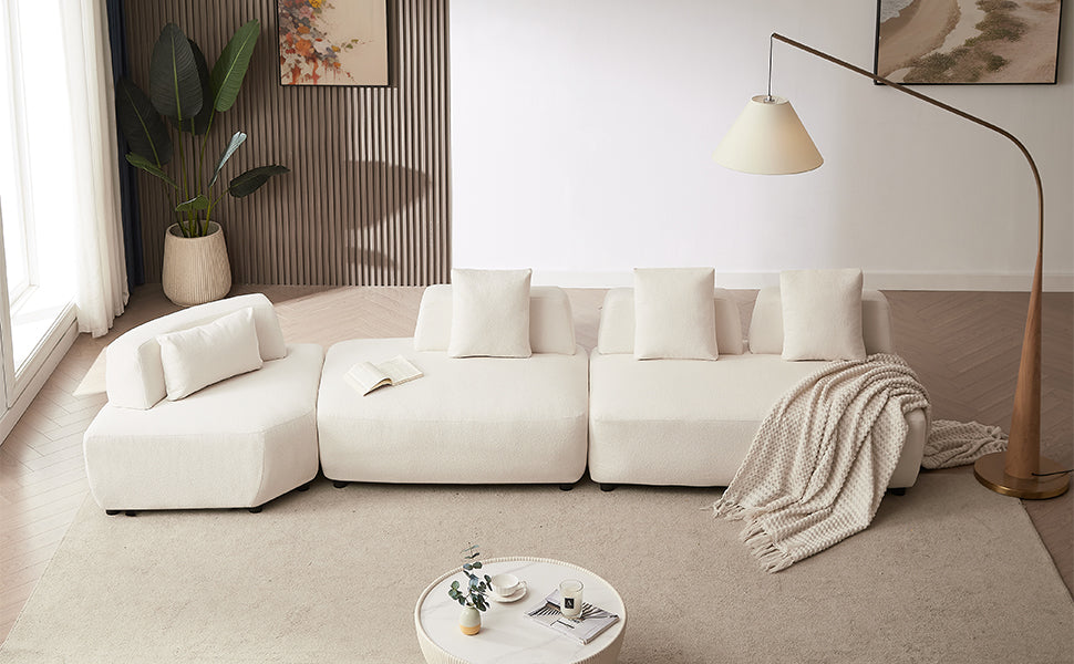 （缺货）Contemporary 3-piece Sectional Sofa Free Convertible sofa with Removable Pillows for Living Room, Beige