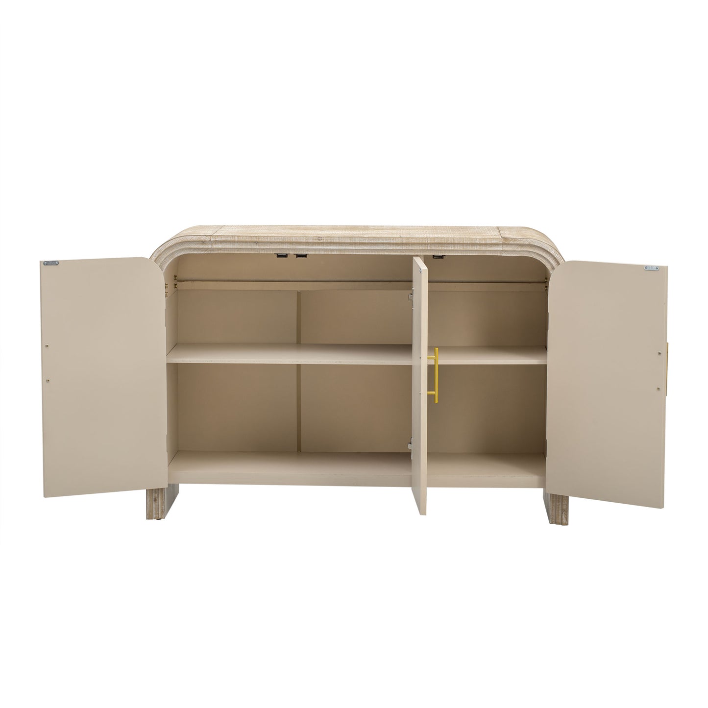 TREXM Retro Minimalist Curved Sideboard with Gold Handles and Adjustable Dividers for Living Room or Dining Room (Natural Wood Wash)