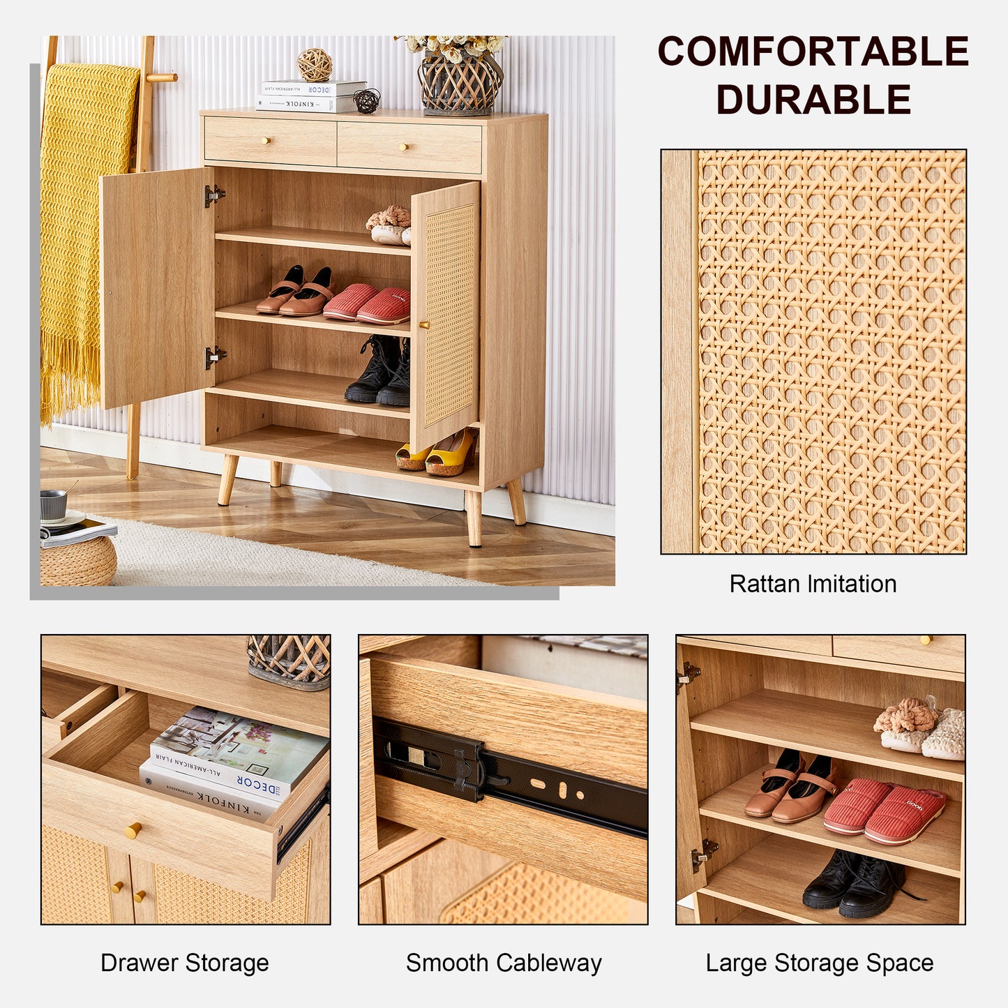 Modern minimalist storage cabinet, rattan shoe cabinet, bed top cabinet. Beautiful shape, suitable for corridors and living rooms.