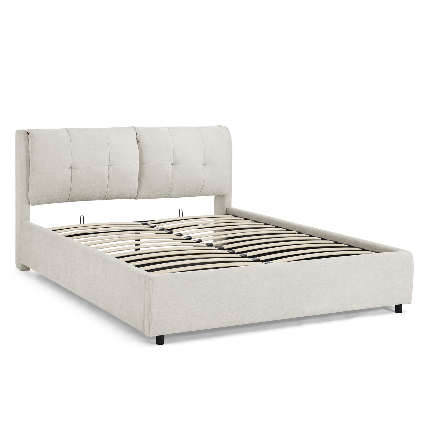 （缺货）Queen Size Storage Upholstered Hydraulic Platform Bed with Integrated Headboard, Chenille Fabric, Beige