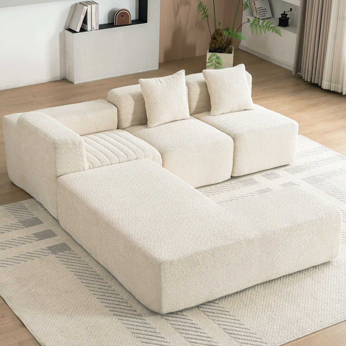 116.5" Sectional Sofa Full-compressed Sofa Couch Free-combined Sofa for Living Room, Beige