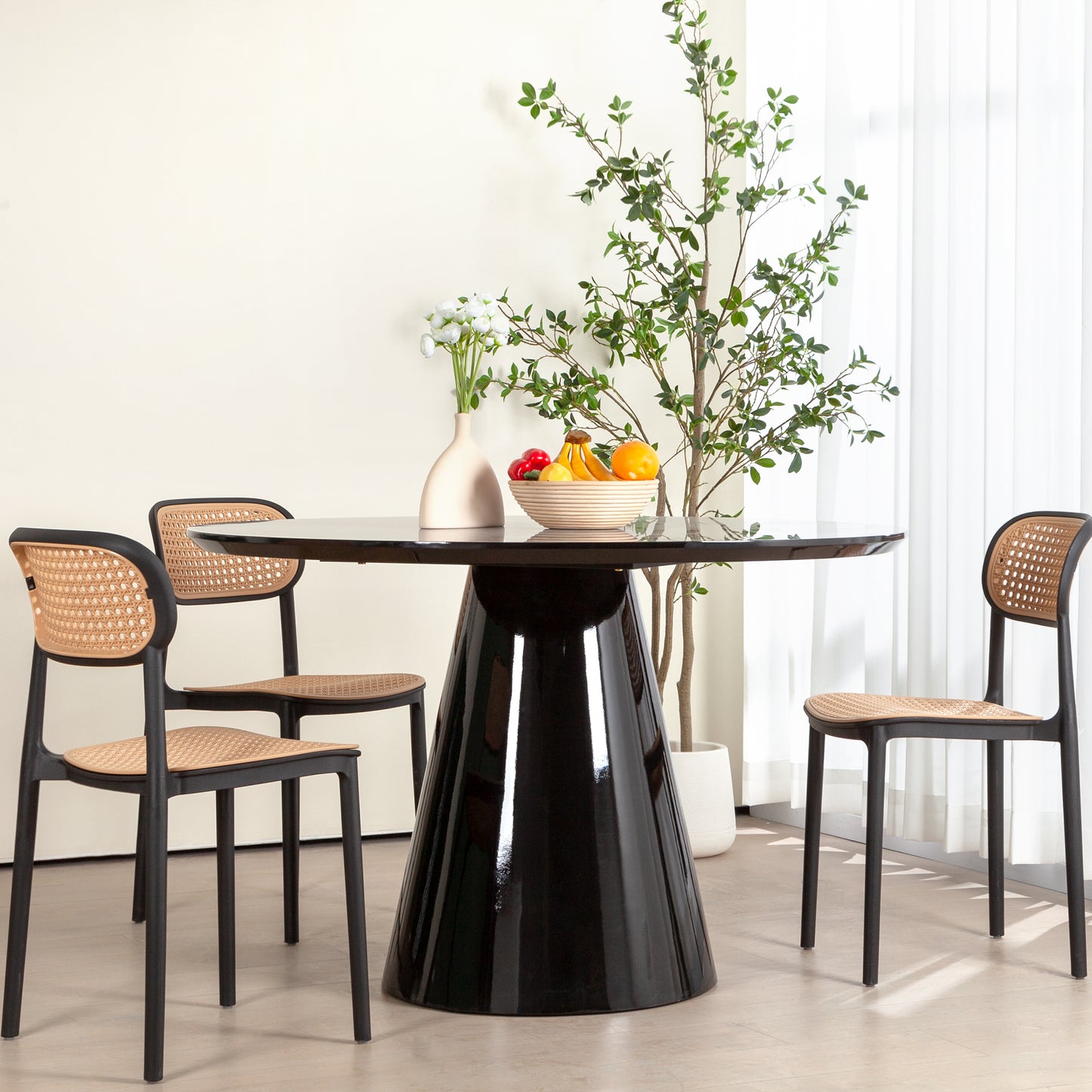 Modern Black High Gloss Minimalist Round Dining Table