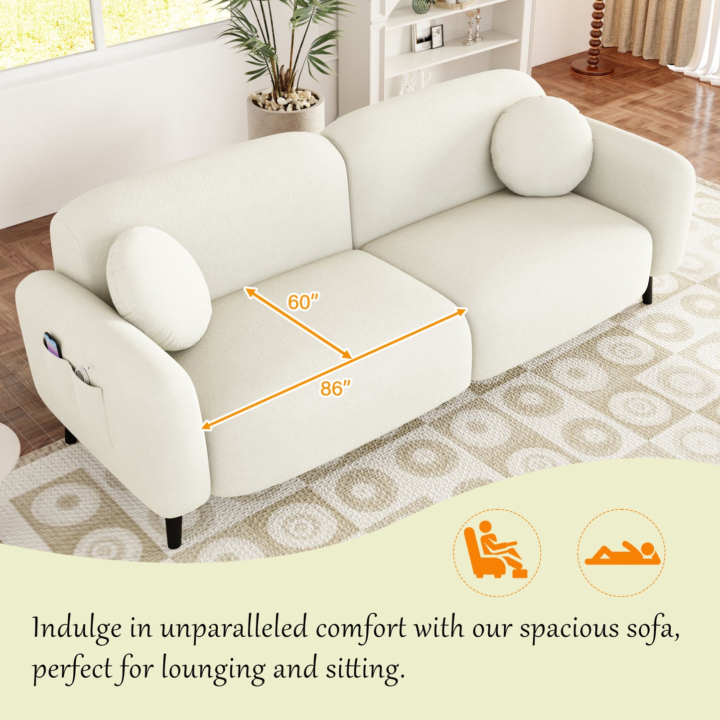 U_Style 83.9''Upholstered Sofa for Living Room, Bedroom, and Apartments