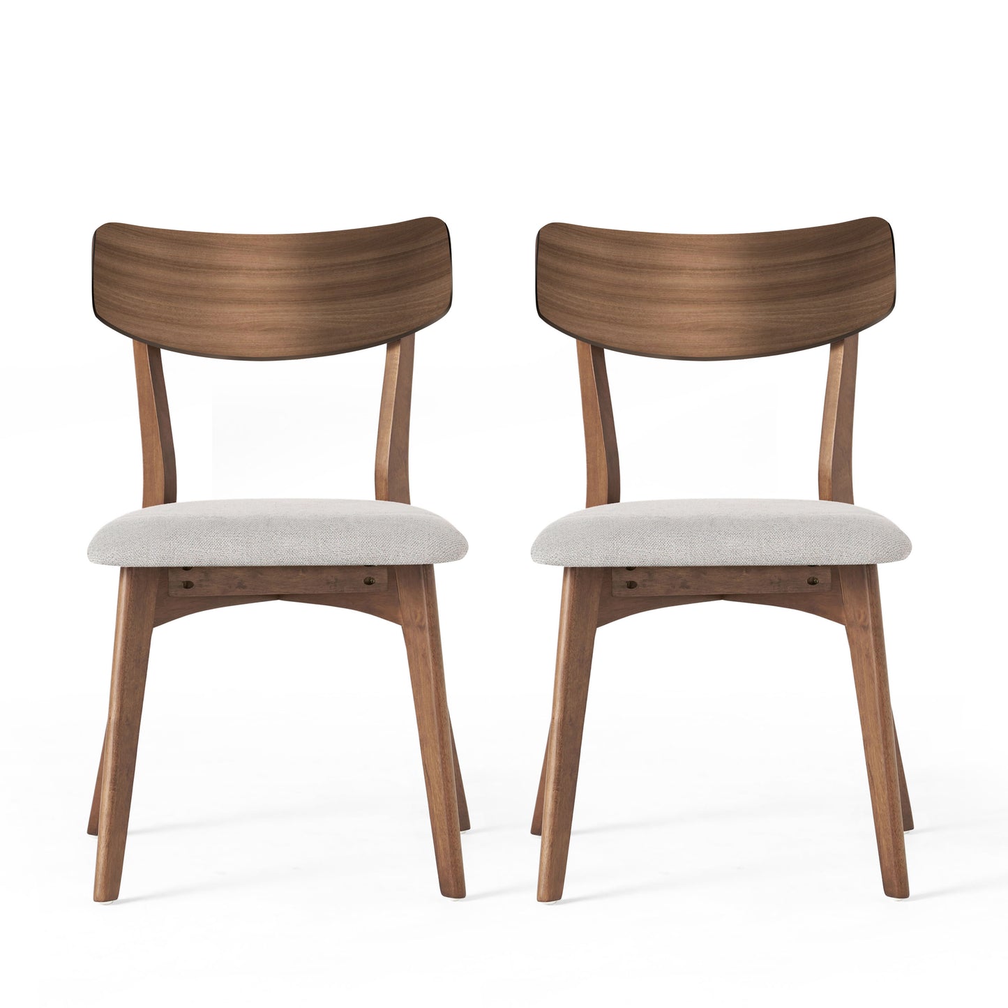 （缺货）Mid-Century Walnut Finished Frame Upholstered Dining Chairs (Set of 2) (Light Beige)