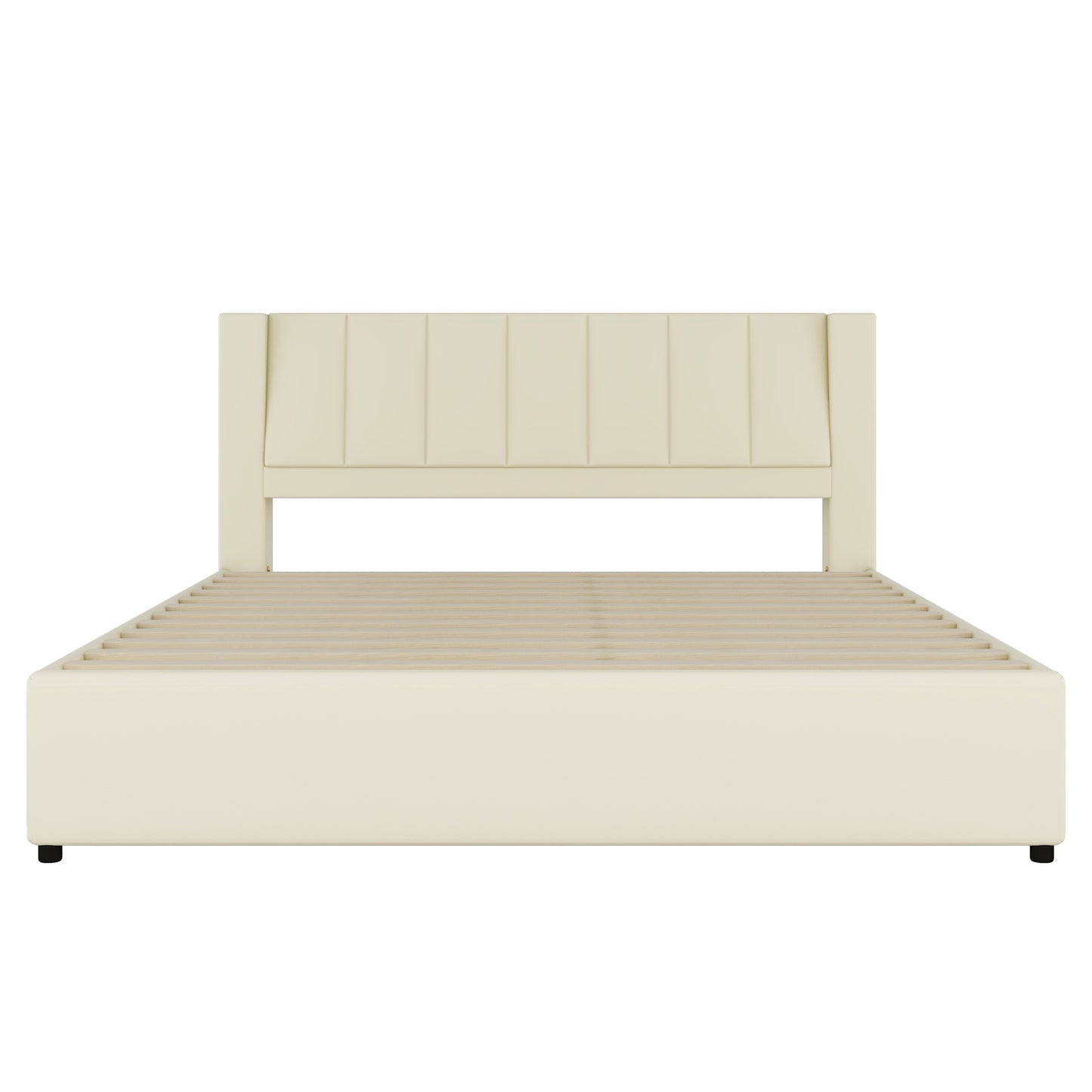 King Size Upholstery Platform Bed with Storage Headboard, 2 Drawers and Trundle,Beige