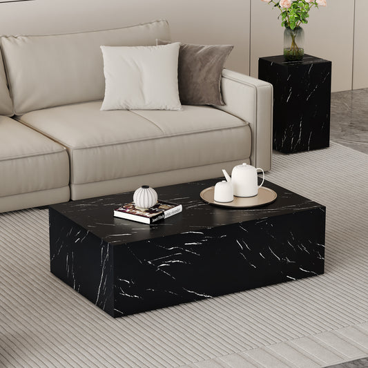 Enhance your living space with this modern MDF coffee table featuring a sleek black texture pattern. Measuring 39.3x23.6x11.8 inches, it boasts a stylish and durable design.