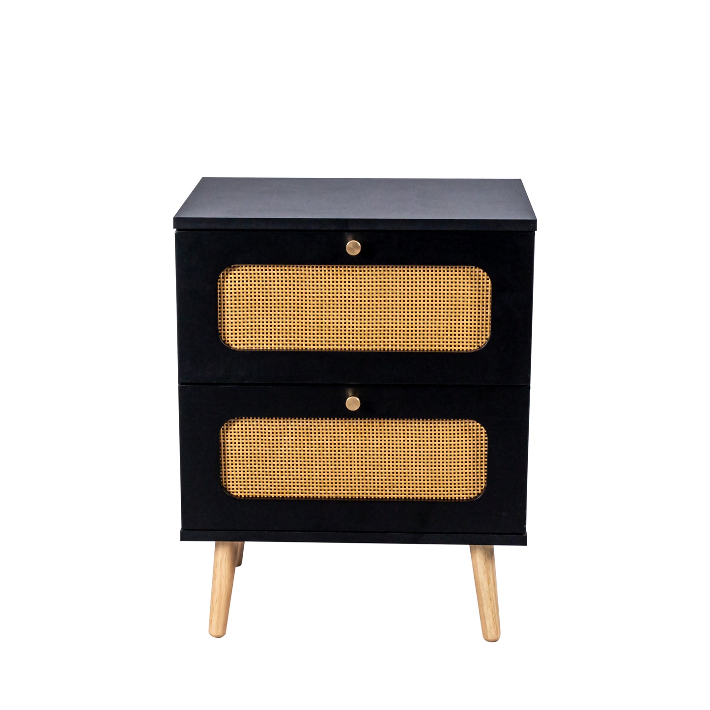 2-drawer Rattan Nightstand for Bedroom and Living Room, End Table, Side Table with 2 Hand Made Rattan Decorated Drawers