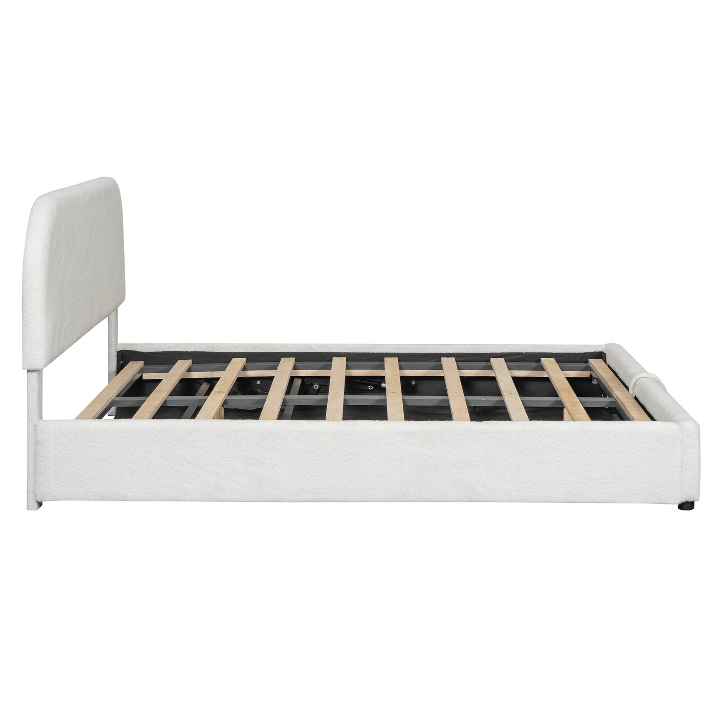 Teddy Fleece Queen Size Upholstered Platform Bed with Hydraulic Storage System, White