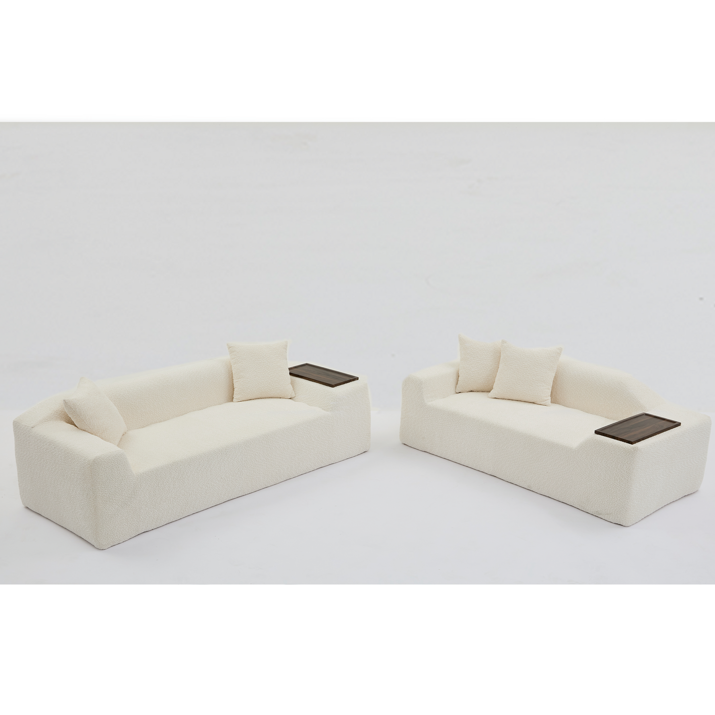 [NEW ARRIVED] [VIDEO PROVIDED]2 Piece Boucle Cloud Sofa Set, Upholstered Sofa Set, Modern 3 Seater and 2 Seater Sofa with MDF End Table for Living Room ,Apartment,3+2 couch,Boucle,Beige