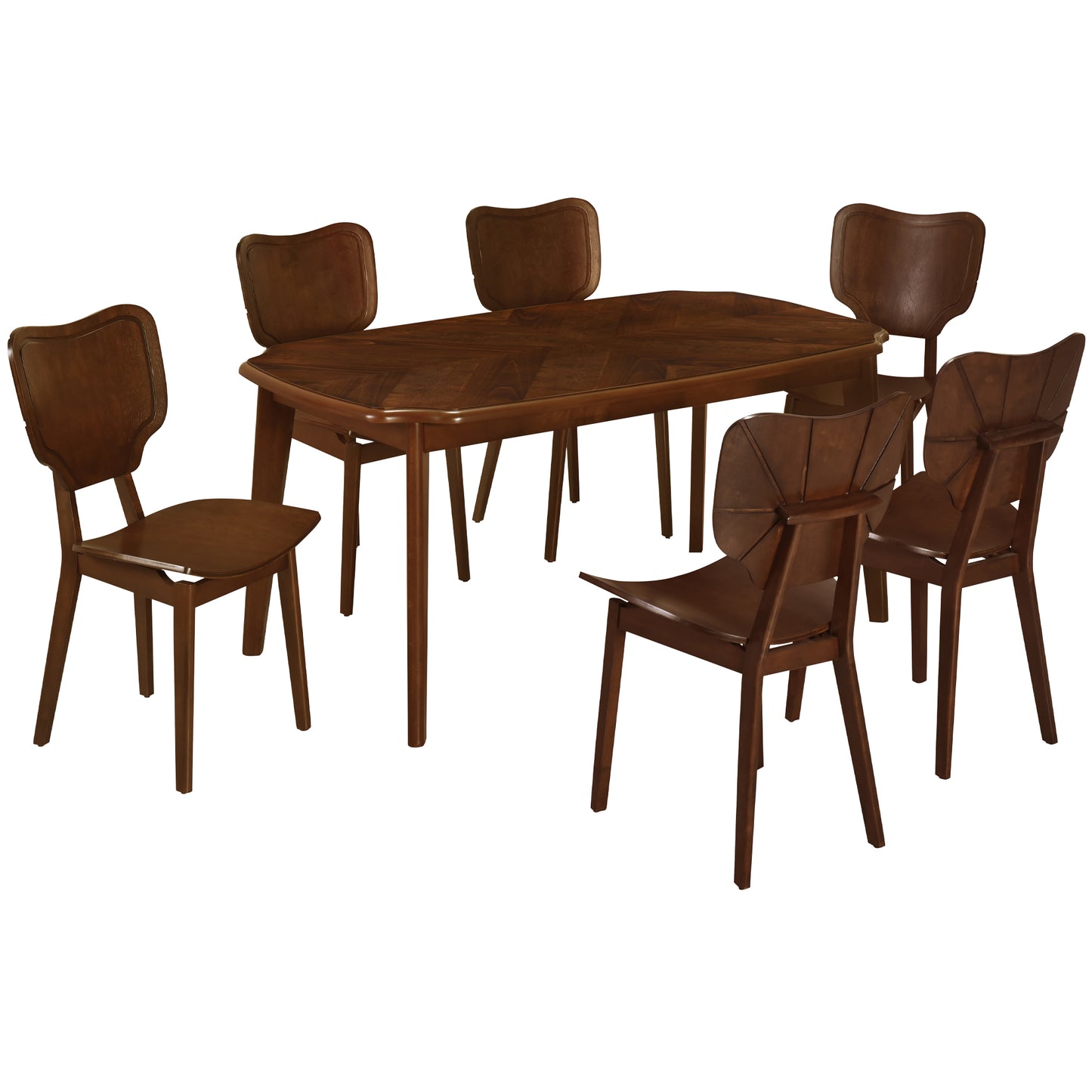 TOPMAX Vintage 7-Piece Dining Table Set with 6 Dining Chairs,Kitchen Table Set for 6 with Curved Back and Seat, Espresso