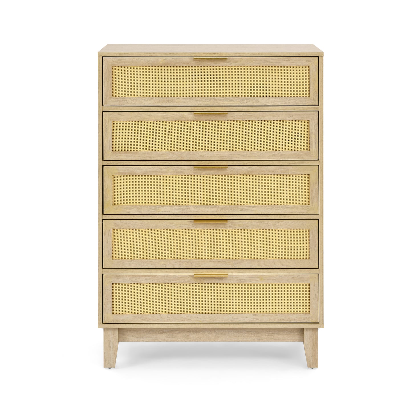 Bedroom 5 drawer dresser, rattan dresser modern wooden chest of drawers with spacious storage space for bedroom hallway living room