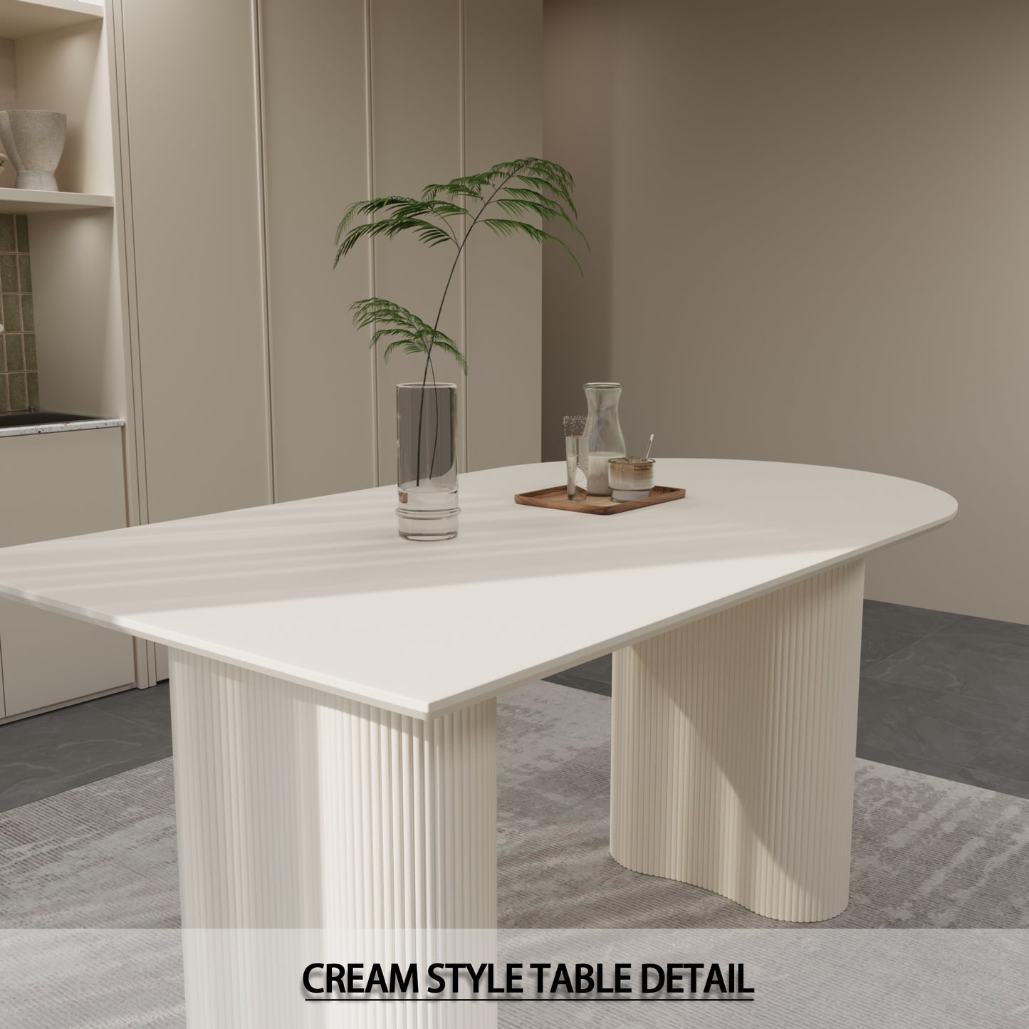 63 "Modern Fashion MDF New Cream Style Coffee Table and Irregular Side Table, 4-8 Person Dining Table, Thick Engineering Wood Round Wave Table Legs, Home Kitchen Thick Elegant Cream White Table Top