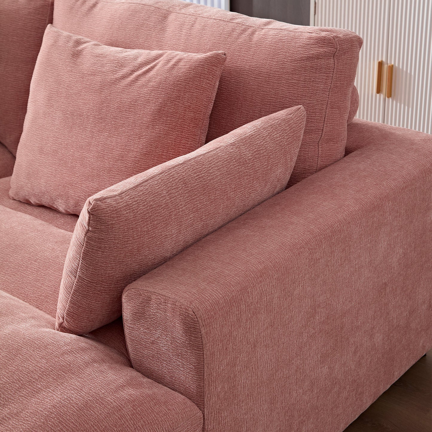 89.76 inch Double Sleeper Sofa Cloud Couch Soft Fluffy Fabric Upholstery with Square Armrests,Comfor Daybed with Over Wide Sofa Bed,Modern Beanbag for Living Room Apartment,Pink